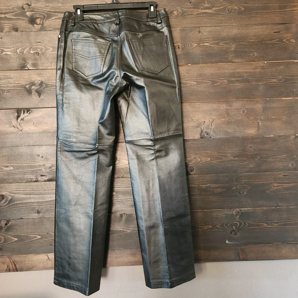 Vtg 90s Y2K Newport News 100% Leather Pants 6 Women Black 29x29 Moto Biker Lined